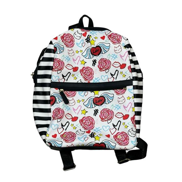 Betsey Johnson Handbags - Betsey Johnson Luv Betsey White and Pink Black Striped Backpack